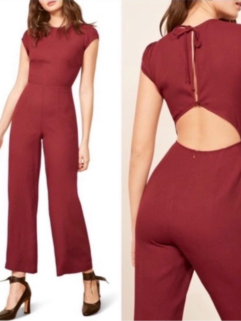 Reformation Wine-Red Cutout Back Jumpsuit